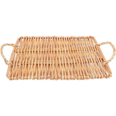 Plateau de fruits en rotin tissé à la main Plateau de rangement Panier rond en bois Pain Assiette alimentaire Gâteau aux fruits Kit de plateau (1/5)