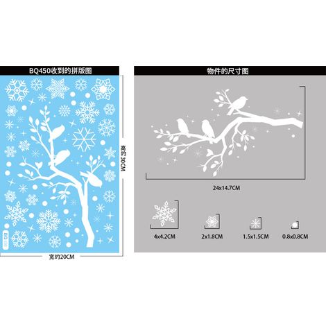 Autocollants pour fenêtre flocons de neige blancs et branches d'arbre, autocollants scène de forêt enneigée avec colibris, décorations de Noël hivernales, décorations de fenêtre statiques, anti-collis