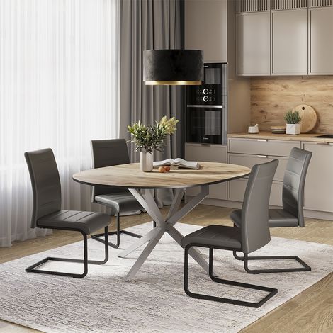 Set di tavoli da pranzo Loyd, Rovere rustico/Grigio, 120 x 120 cm con 4 sedie da pranzo, grigio, Vicco (1/5)