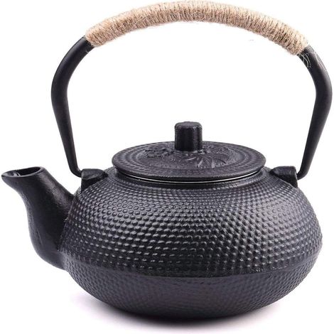 Bouilloire à thé Tetsubin japonaise en fonte théière avec infuseur en acier inoxydable noir 900ml