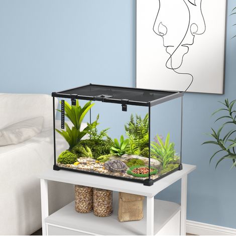 Terrario para reptiles 50 x 30 x 35 cm de vidrio negro antiescape FloraGrace (1/5)