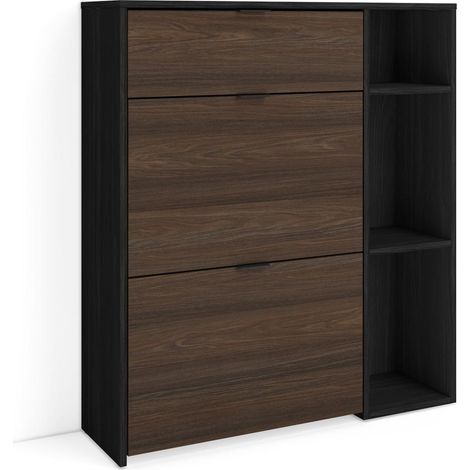 Skraut Home - Scarpiera Ingresso, Mobile Ingresso Salvaspazio, 90x27x102cm, 10 paia di scarpe, Armadio, Stile moderno, Nero e Rovere scuro (1/5)