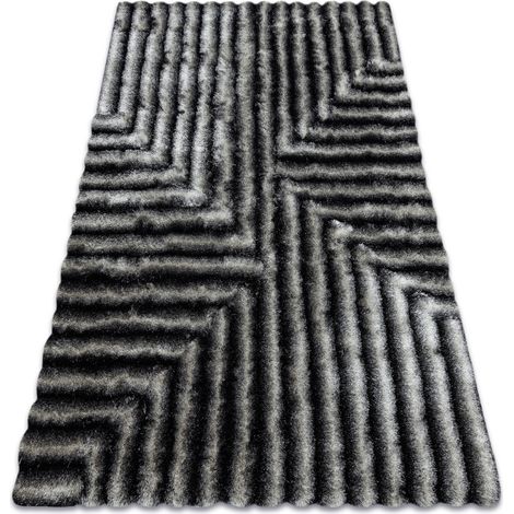 Modern Teppich FLIM 010-B3 shaggy, Labirynth - Strukturell schwarz / grau grey 120x160 cm