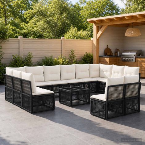 Salon de jardin modulable 13 pièces en polyrotin noir, 12 places, 95.85kg - PANGIVO (1/5)