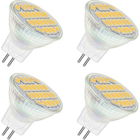 Spot LED encastrable MR11 GU4 12 V 4 W blanc chaud 3000 K, équivalent halogène MR11 35 W, 24 V/12 V AC/DC, pour camping-car, cuisine et mobilier. (1/4)