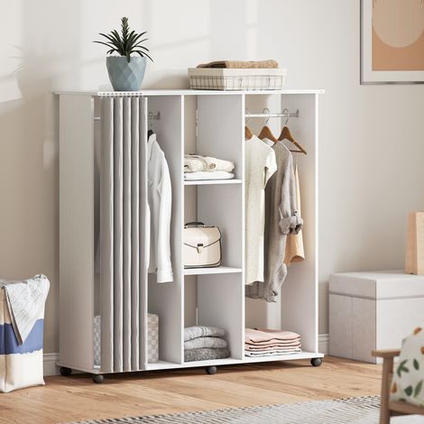 Armoire mobile à 6 roulettes, 120 cm (L) x 40 cm (l) x 128 cm (H), bois blanc (1/5)