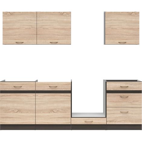 Cuisine complète 240 cm, Ensemble de meuble de cuisine coloris Chêne sonoma/wenge, plan de travail non inclus (1/5)