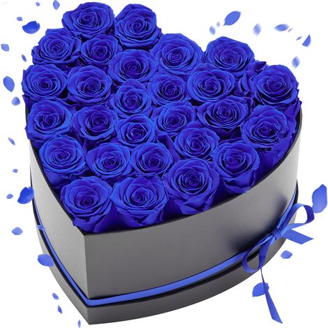 VEVOR 27x Ewige Rosen in Herzform Box, konservierter Blumenstrauß, Blumen Geschenkbox für ihre Frau, Mütter, Liebespartner, zur Hochzeit, zum Muttertag, Valentinstag, Weihnachten, Königsblau (1/5)