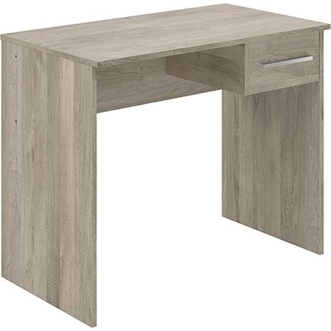 Bureau en mélamine coloris chêne - Longueur 90 x profondeur 50 x Hauteur 75 cm -PEGANE- (1/4)