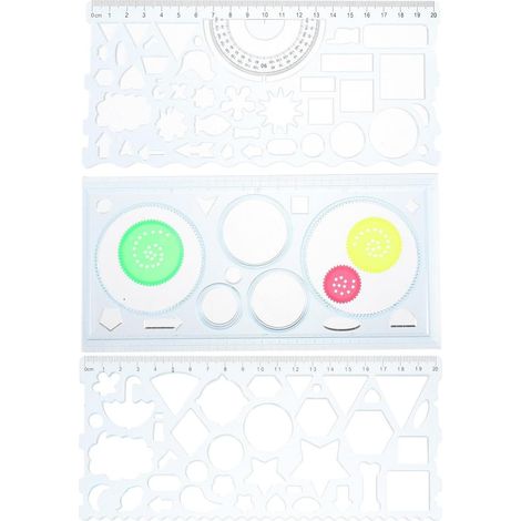3 gabarits de dessin géométriques en plastique couleurs (1/5)