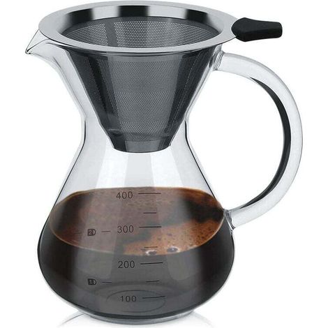 Cafetière à verser, Filtre à Café Manuelle, Carafe en Verre Borosilicate, cafetière manuelle pour-over avec filtre permanent, 0,4 L