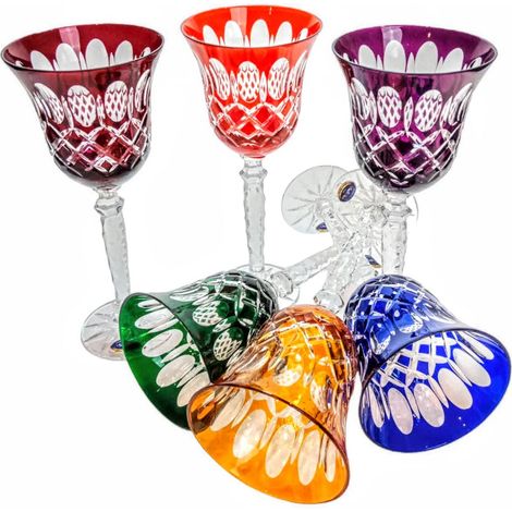 Copas de vino de cristal de colores de 280 ml con rejilla color oliva. (1/5)
