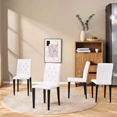 Set de 4 chaises de salle à manger en simili blanc et noir (1/5)