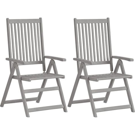 Garden Chair Set of 2 Grey Solid Acacia Wood Standard Foldable vidaXL