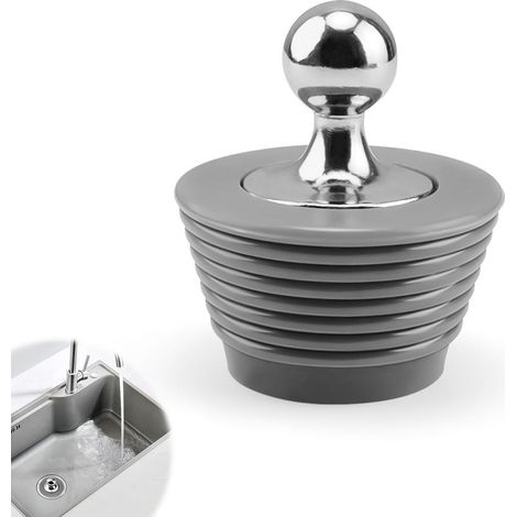 Bonde Baignoire, Conique Matériau en Silicone Bouchon Baignoire, Bouchon Silicone avec Poignée en Alliage de Zinc, Convient pour Baignoire, Évier de Cuisine (Gris) (1/5)