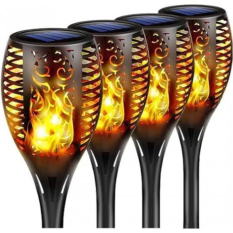 Lot de 4 lampes solaires torches LED à flamme vacillante, étanches, pour éclairage extérieur, allées, lanternes paysagères, éclairage décoratif, allumage/extinction automatique.-AquaForge