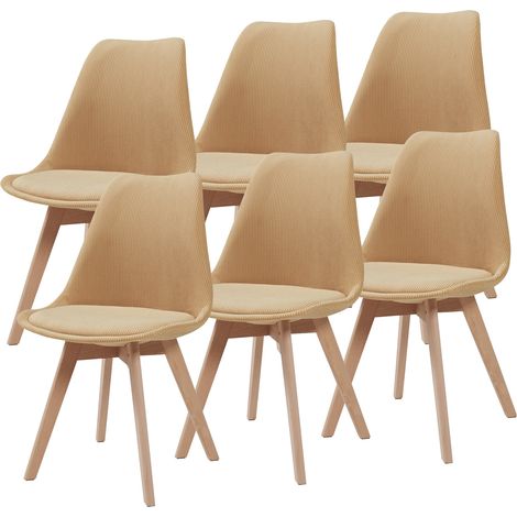 Juego de 6 sillas de comedor de pana color amarillo mostaza 030009895