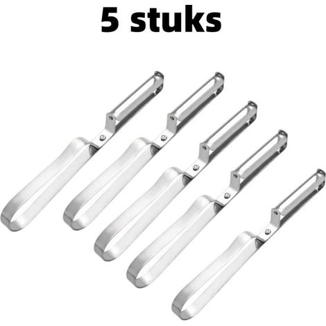 Pelador de 5 piezas - para verduras, frutas y espárragos - Ergonómico y duradero - Acero inoxidable - Plateado (1/5)