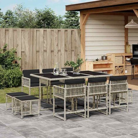 11-tlg. Garten-Essgruppe mit Kissen Hellgrau Poly Rattan (1/5)