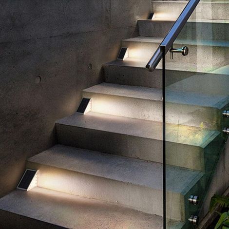 Lot de 2 lampes solaires LED étanches pour escaliers extérieurs, jardin, allée et cour - Lumière blanc chaud (1/5)