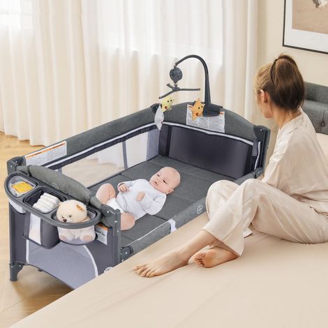 COSTWAY Baby Nursery Center 5-in-1 Convertible Baby Crib Adjustable Bedside Sleeper