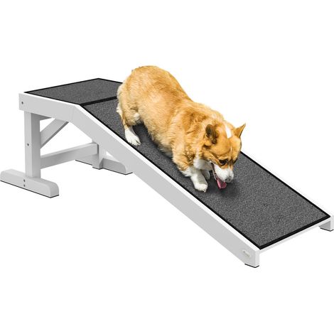 Haustierrampe Mit Rutschfestem Teppich Haustierleiter Hunderampe Für Hund Bis 30 Kg Kiefernholz Polyester Weiß+Grau 125 X 40 X 35,5 Cm