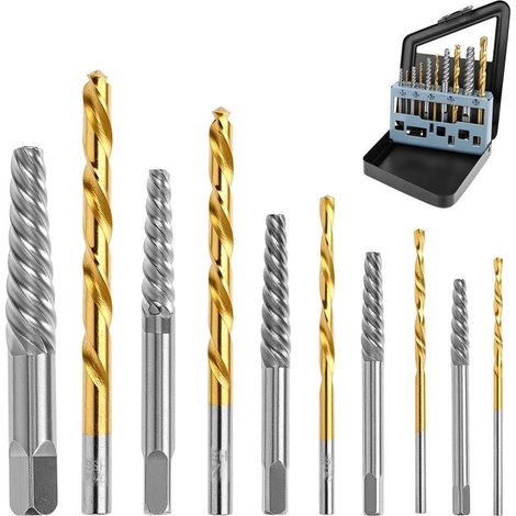 Set mit 10 geschmiedeten Titan-Schraubenausdrehbohrern (linksgängig), professionelles Set für beschädigte Schrauben und Bolzen