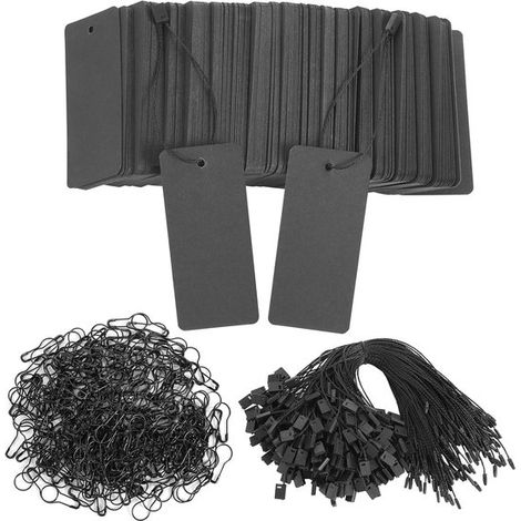300 Sets schwarze Preisschilder mit Kordel Kleidungsetiketten mit Sicherheitsnadeln schwarze Papieranhänger für Geschenke Kleidung Bastelarbeiten (1/5)