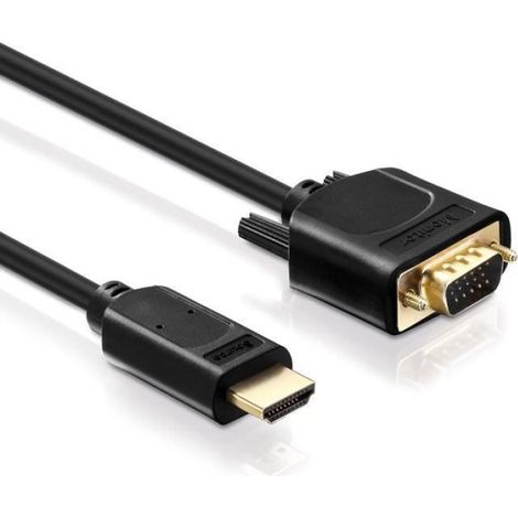 Câble HDMI Vers VGA - HDMI-A Mâle vers VGA Mâle - Résolution 1080P - Contacts Plaqués Or - Longueur 3 M (1/4)