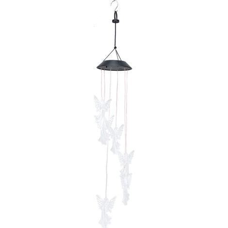 Carillon solaire à vent automatique, design photosensible, en forme de petit ange, étanche, pour extérieur, avec lumières LED à couleurs changeantes. (1/5)