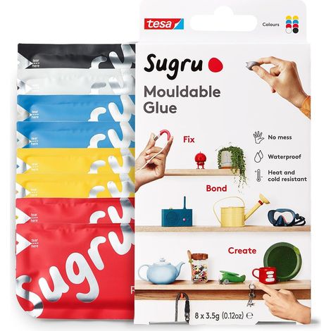 Colla modellabile Sugru di tesa, adesivo forte per tutti gli usi, confezione da 8 (8 x 3.5 g) in rosso, blu, giallo, nero e bianco (1/5)