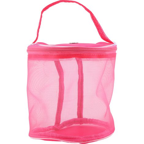 Sac à rangement cylindrique en maille pour laine, contenant pratique et élégant de couleur rouge rose (1/5)
