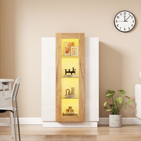 Vitrine en verre, avec éclairage LED et 4 étagères de rangement, vitrine indépendante, finition brillante, design moderne, 74x40x120 cm, Blanc (1/5)