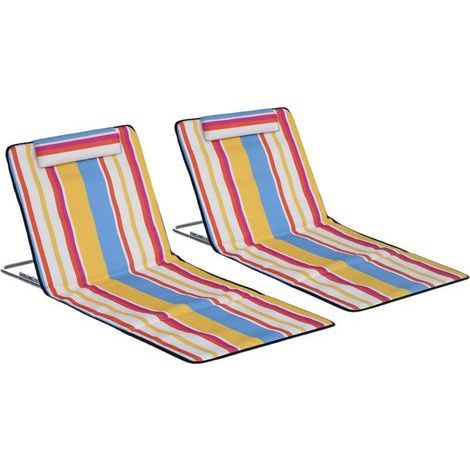 Lot de 2 tapis de plage pliants avec dossier réglable 5 positions, appui-tête, tissu Oxford, sac de transport (1/5)