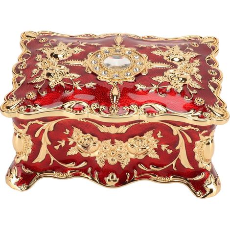 Boîte à Bijoux Vintage, Boîte De Rangement en Alliage De Conception en Relief Rose pour Filles Et Femmes, Organisateur De Bibelots Gravés Et Cadeau Souvenir(Rouge) (1/5)