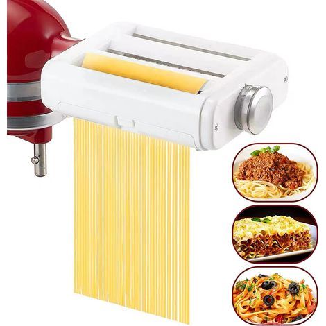 Pasta machine attachment for KitchenAid stand mixers, 3-in-1 set including a pasta roller, spaghetti cutter and fettuccine cutter (1/4)