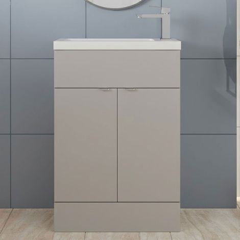 Hudson Reed Fusion Compact Vanity Unit with Basin 600mm Wide - Pebble Grey