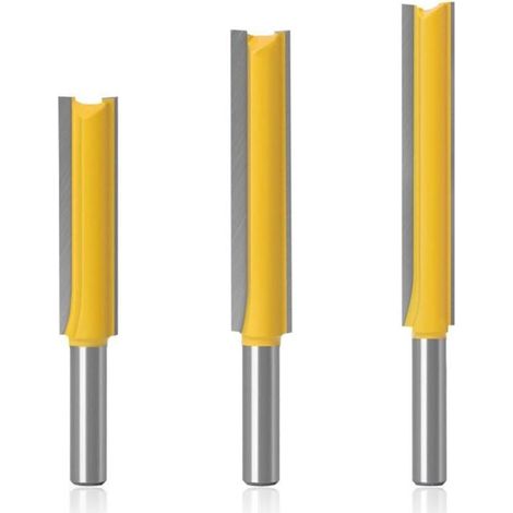 3 Pièces Fraise Defonceuse 8mm, Fraise à Copier, Mèches Carbide Router Bits, Fraise Bois Extra-longue, Fraise a Rainurer Menuiserie, Fraise Droite pour le Travail du Bois (1/4)