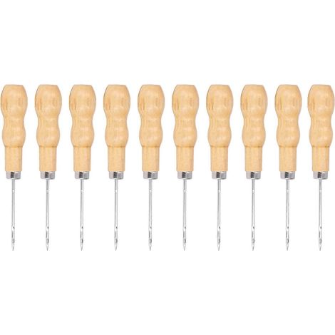 10-teiliges Set aus Ledernähahlen mit Holzgriff (125 mm Länge) für Heimwerkerarbeiten