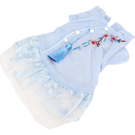 Jupe Hanfu chinoise pour animaux de compagnie, douce, élégante et respirante, pour petits chiens, bleue, taille S (1/5)