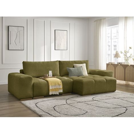 BOBOCHIC - Canapé d'angle réversible convertible coffre ANAKIN tissu texturé Réversible  Vert (1/5)