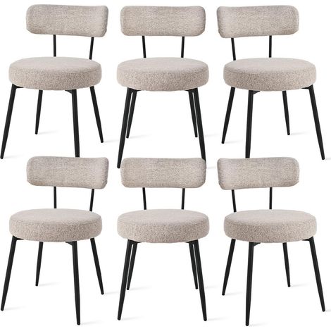 Esszimmerstühle 6er Set Bouclé Leinen Stoff, Gepolsterte Küchenstühle ohne Armlehne, Braun (1/5)