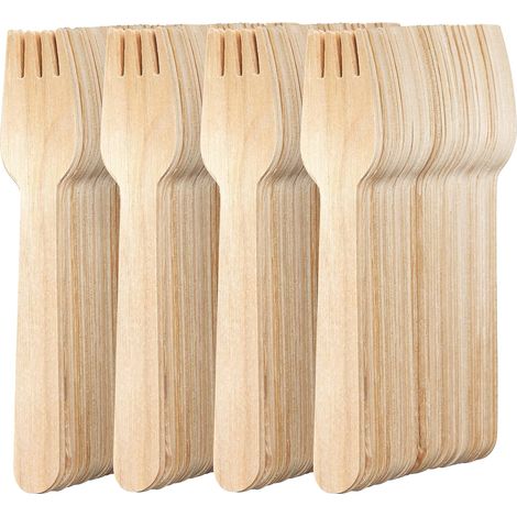 Fourchettes jetables en bois 200 pièces - Compostables, (1/5)