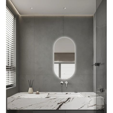 Saniclass Shine Miroir de salle de bains - 40x80cm - ovale - installation horizontale / verticale - éclairage LED indirect - chauffage miroir -