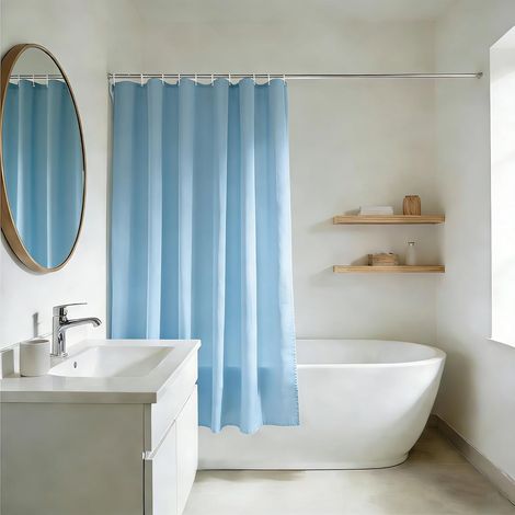 Rideau de douche, bleu clair, 150 x 150 cm, textile polyester, lavable en machine, avec œillets métalliques, largeur 150 x hauteur 150 cm (1/5)
