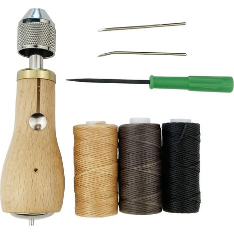 Poinçon professionnel pour la couture du cuir, kit d'accessoires de réparation avec fil ciré 3 R pour voile en cuir, toile lourde et plus encore (1/5)