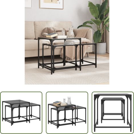 Tables gigognes - Tables basses gigognes 2 pcs dessus en verre noir acier (1/5)