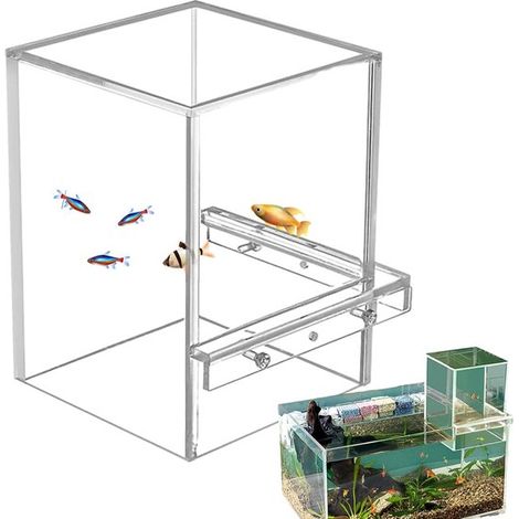 Acuario pequeño transparente con elevador,recipiente de exhibición invertido de acrílico ligero,torre de nivel de agua transparente (1/4)