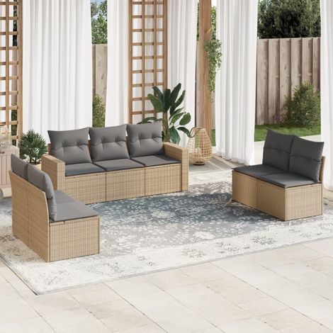 Set sofás de jardín 7 piezas y cojines ratán sintético beige vidaXL (1/3)