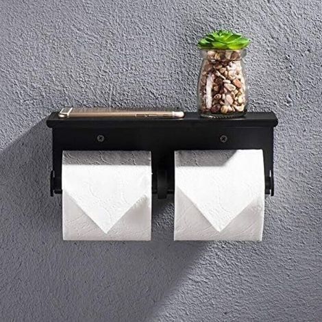 Porta rotolo doppio, porta carta igienica da parete con due rotoli, porta rotolo in acciaio inox 304, porta rotolo senza foratura per il bagno (nero) (1/5)